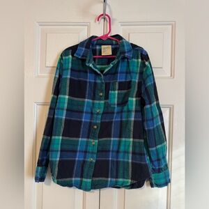Plaid Kids Button Down Shirt in Blue and Green